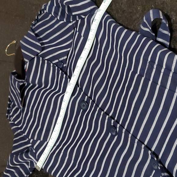 Talbots Blue & White Striped Trench Coat - Picture 5 of 13
